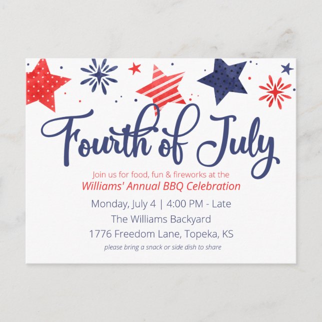 Acuarela Estrellas de cuatro de julio invitaciones (Anverso)
