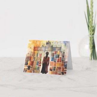 Acuarela Estudiante en libros Tarjeta de nota pleg