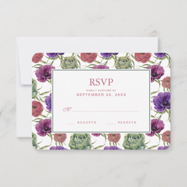 Acuarela | Eucalyptus y Anemone - RSVP de bodas (Anverso)