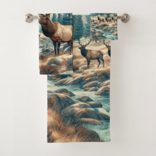 Acuarela Fauna Silvestre Vintage / Manada de Alces