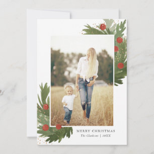 Acuarela festiva con tarjeta de foto de Navidad