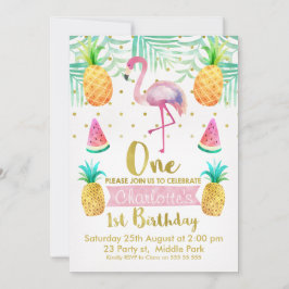 Acuarela Flamingo 1er cumpleaños Invitación