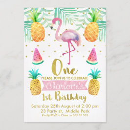 Acuarela Flamingo 1er cumpleaños Invitación
