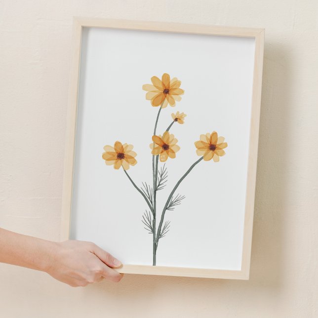 Acuarela Flor Amarilla Cosmos Decoración De Nurser (Watercolor Yellow Flower Cosmos Nursery Decor)