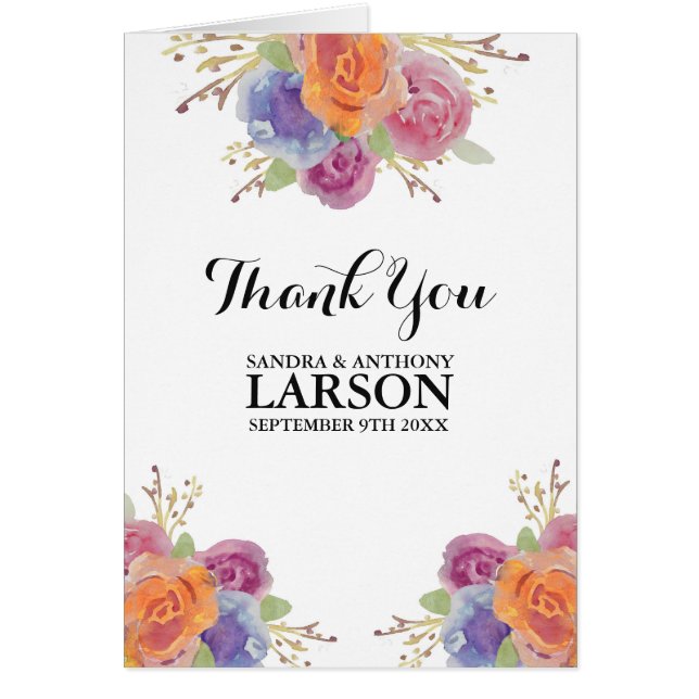 Acuarela Floral Boda brillante Gracias (Frente)