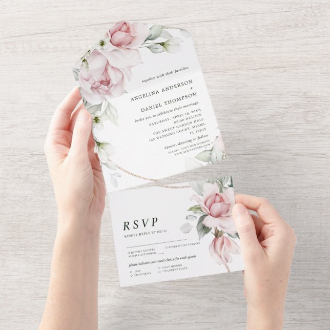 Acuarela Floral boda Todo En Una Invitación (desgarro)