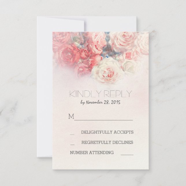acuarela floral bodas rosa tarjetas RSVP (Anverso)