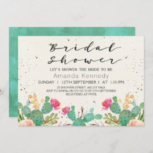 Acuarela Floral Cactus Bridal Shower Invitación