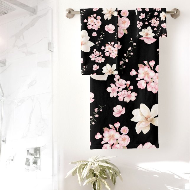 Acuarela Floral Cerezo Blossom patrón floral (Watercolor Floral Chery Blossom floral pattern Bath Towel Set)
