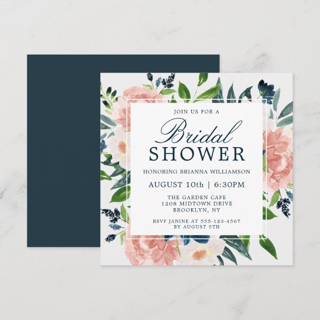 Acuarela Floral Charm Bridal Shower Invitación (Anverso / Reverso)
