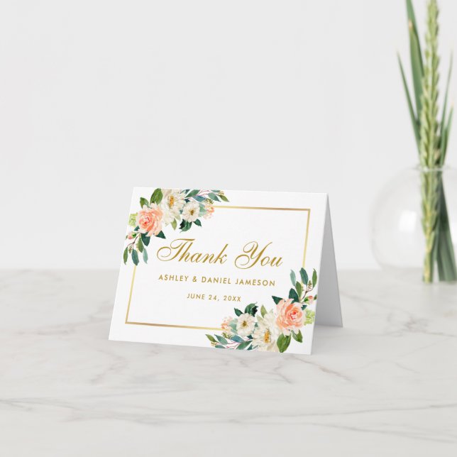 Acuarela Floral Coral Gold Boda Nota (Anverso)