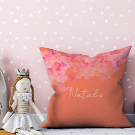 Acuarela floral coral salmón nombre almohada de ti
