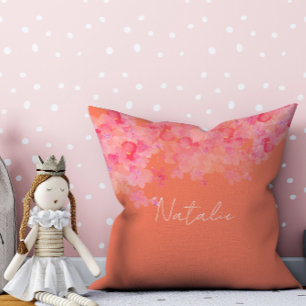 Acuarela floral coral salmón nombre almohada de ti