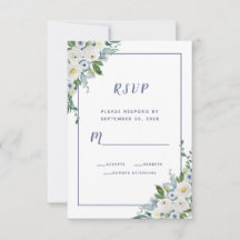 Acuarela Floral Elegante Boda Blanco Azul RSVP