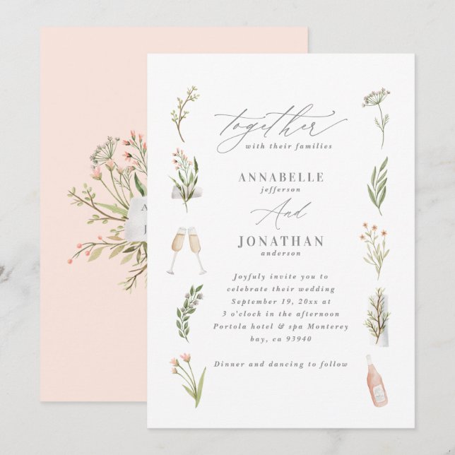 Acuarela floral elegante bonito silvestre rústico (Anverso / Reverso)