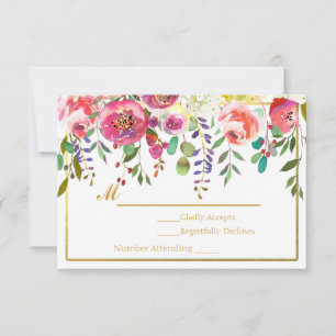 Acuarela Floral Flores Moderno Dorado RSVP Boda
