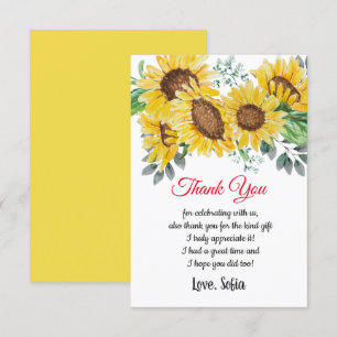 acuarela floral, girasol, tarjeta de agradecimient