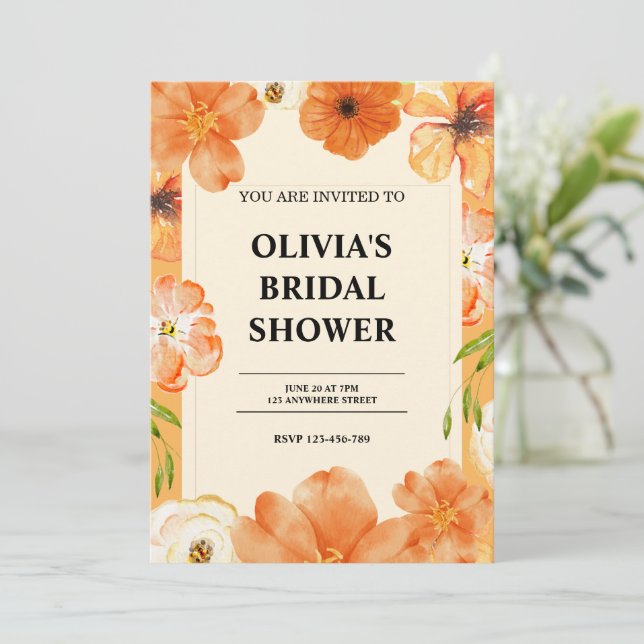 acuarela floral invitación a la ducha de novia (Anverso de pie)