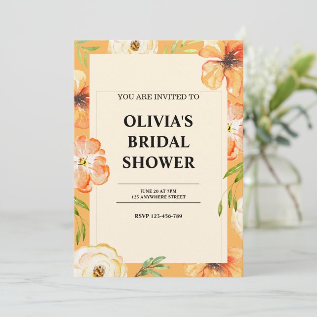 acuarela floral invitación a la ducha de novia (Anverso de pie)