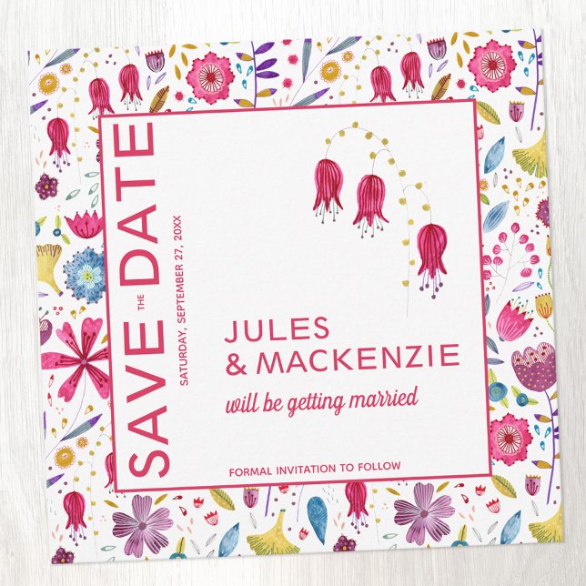 Acuarela floral moderna Guardar la invitación de f (Unique watercolor wild flower Save the Date invitation)