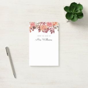 Acuarela Floral Pink Teacher Nota Post-It