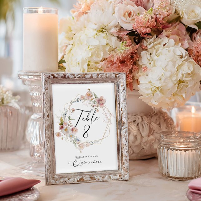 Acuarela Floral Quinceanera número de tabla (Subido por el creador)