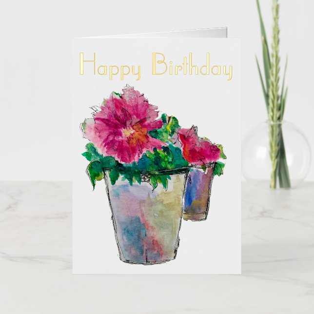 Acuarela Floral Rosa Cumpleaños Femenino (Anverso)