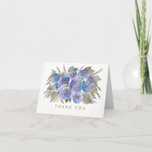 Acuarela Floral Rosa Dorada Azul Agradecimiento Ge