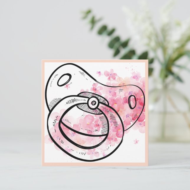 Acuarela Floral Rosa- Invitación Baby Shower (Anverso de pie)