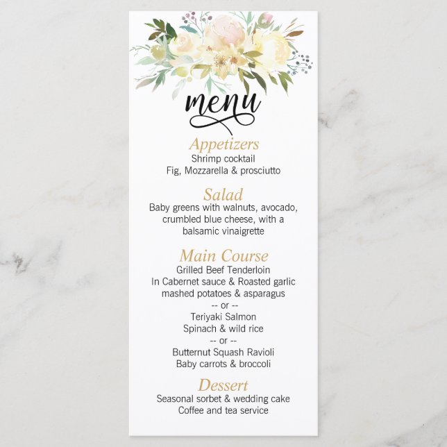 Acuarela Floral rosa marfil Boda MENU (Anverso)