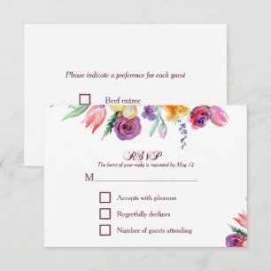 Acuarela floral sobre tarjeta de RSVP y menú blanc