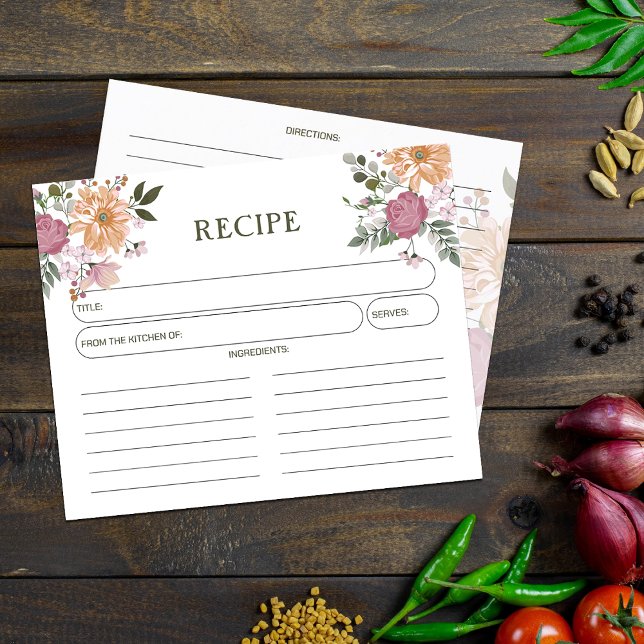acuarela floral, tarjeta de receta de cocina (Subido por el creador)