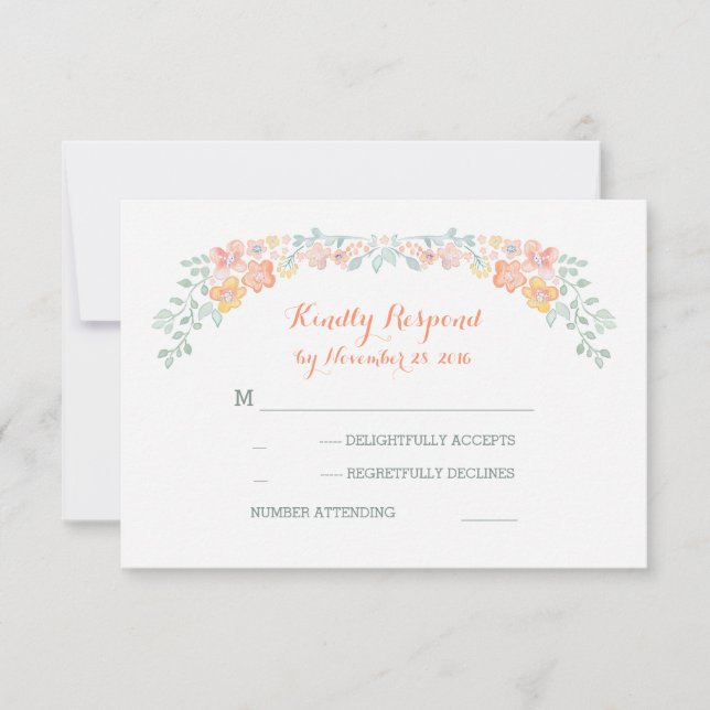 acuarela floral wreath bodas tarjetas RSVP (Anverso)