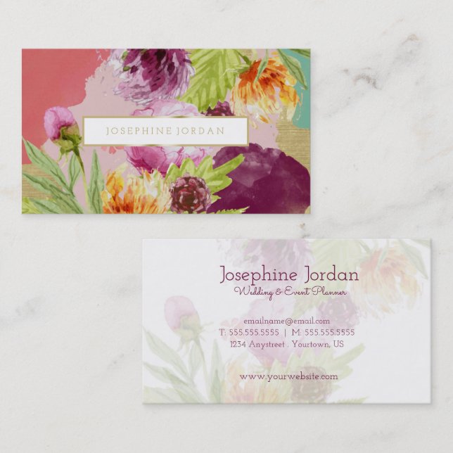 Acuarela floral y tarjeta de visita moderna del (Anverso / Reverso)