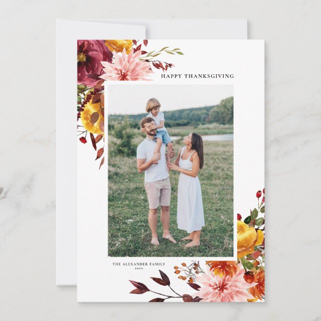 Acuarela Flores de Otoño Feliz Acción de Gracias (Anverso)