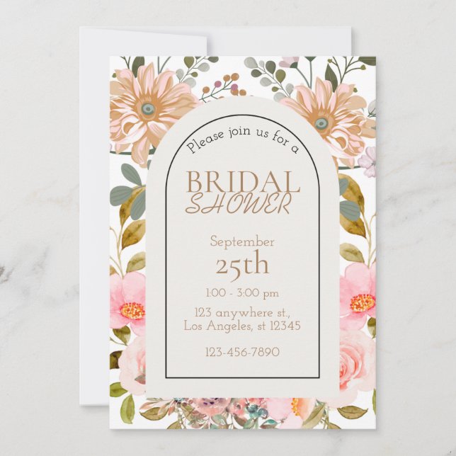 Acuarela Flores Jardín Bridal Ducha Invitación (Anverso)
