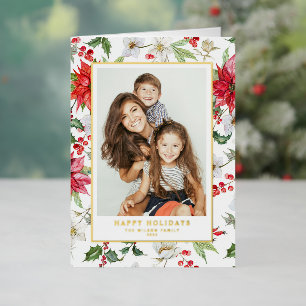Acuarela Flores Navideñas Blanco Felices Fiestas