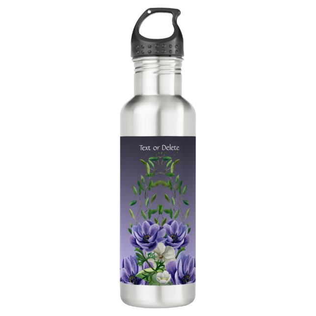 Acuarela Flores Púrpura Botella de Agua (Anverso)