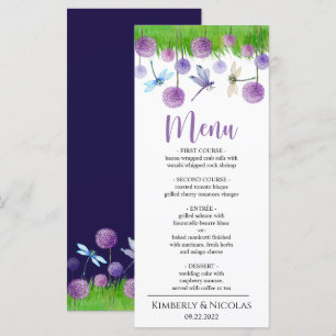 Acuarela Flores púrpuras Boda Menú de cena