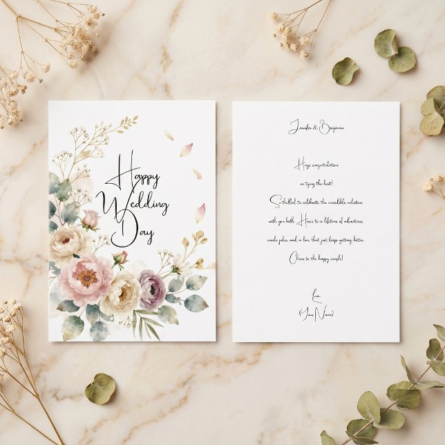 Acuarela Flores Rosadas Felicitación de Boda (Subido por el creador)