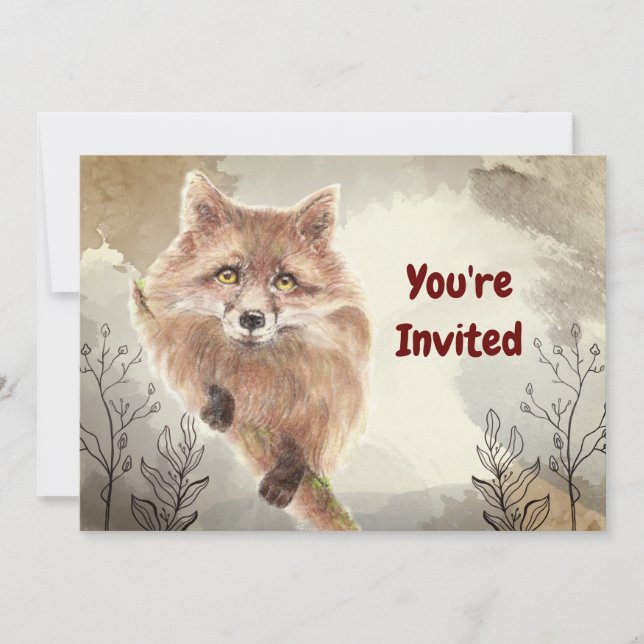 Acuarela Foxes Animales Personalizados Invitación  (Anverso)