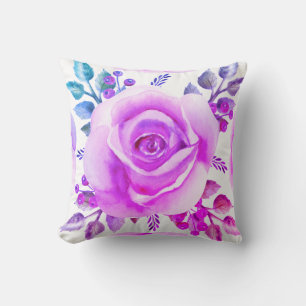 Acuarela Fuchsia Impresión Rosa Cojín decorativo f