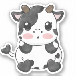 Acuarela Funny Chibi Cute Baby Cow Pegatina