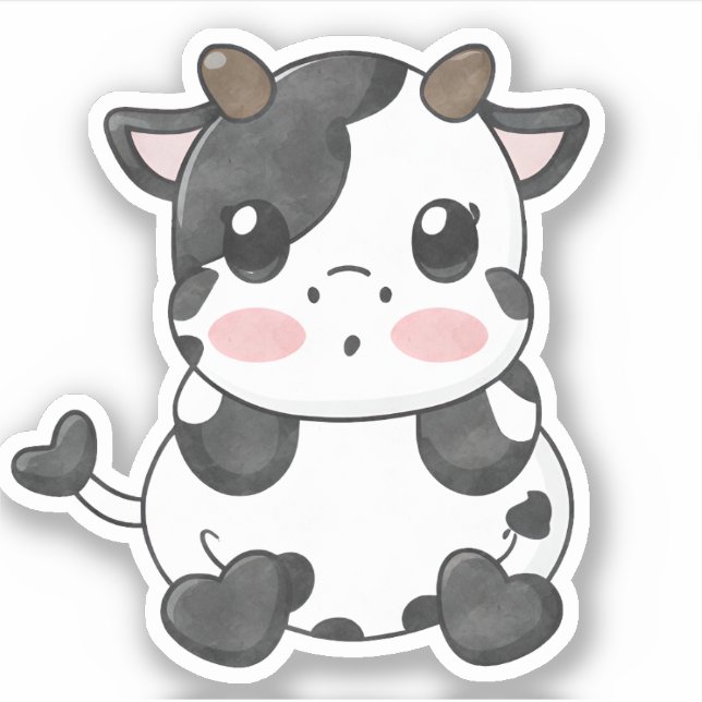 Acuarela Funny Chibi Cute Baby Cow Pegatina (Anverso)