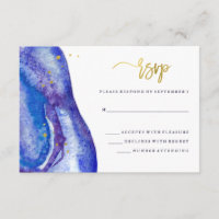 Acuarela Geode azul y falso oro que casa RSVP
