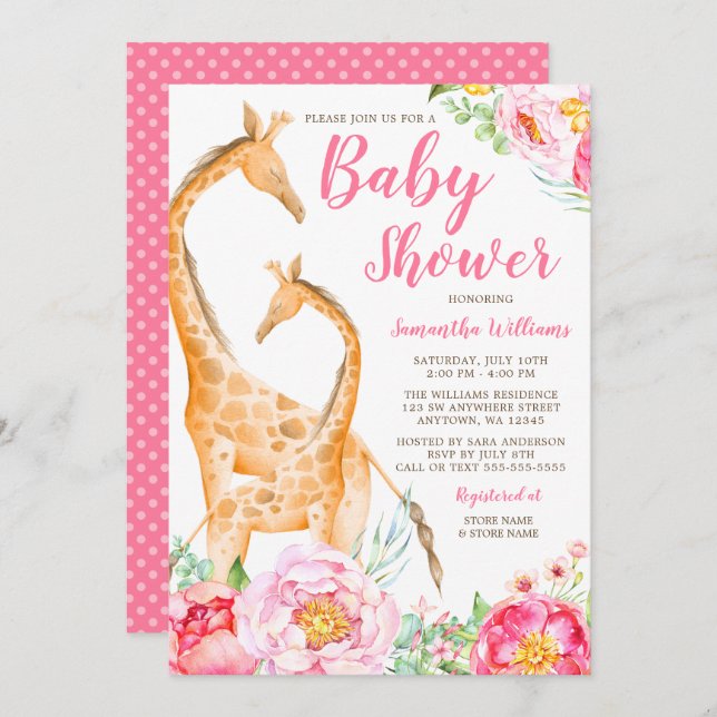 Acuarela Giraffe Chica Baby Shower Invitaciones (Anverso / Reverso)