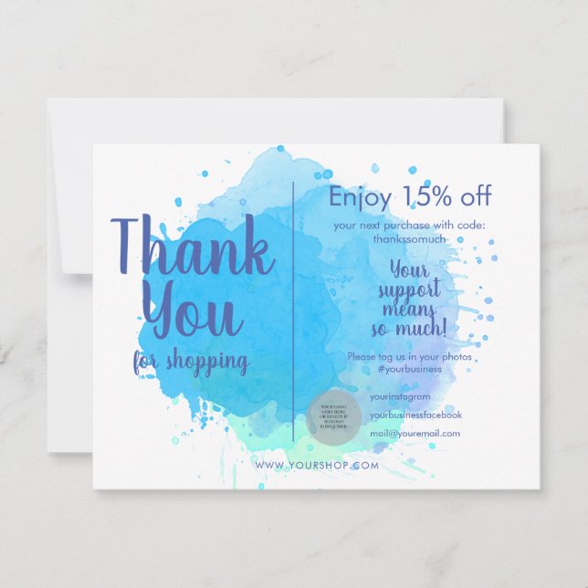 Acuarela Gracias Por La Tarjeta De Descuento De Co (Anverso)