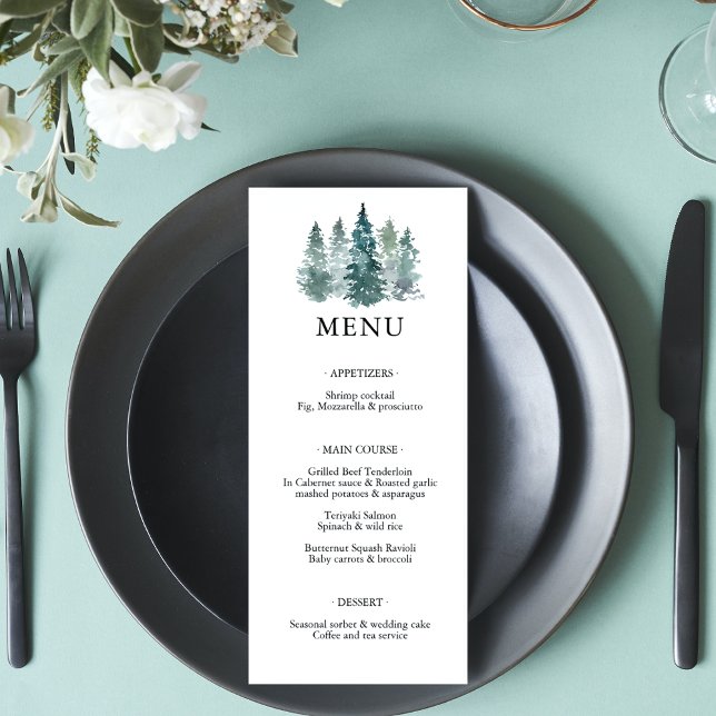 Acuarela Green Pine Spruce Trees Boda MENU (Subido por el creador)