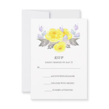 Acuarela Gris Amarillo Rosas Púrpura Vertical RSVP