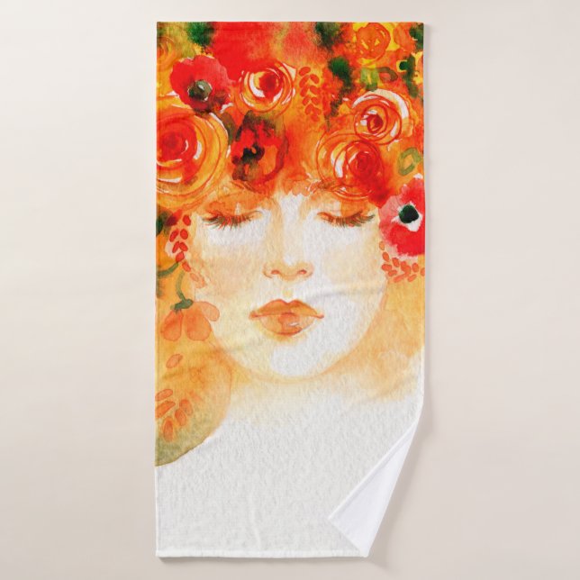 Acuarela hermosa mujer con ropa de cama (Toalla de baño)